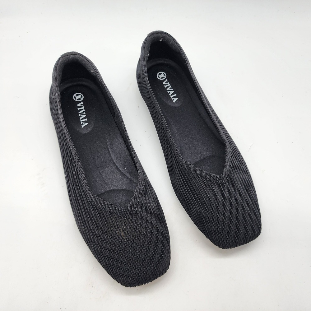 VIVAIA Margot Square-Toe Flats Women's 35.5 Black Knit Sustainable Comfort Shoes